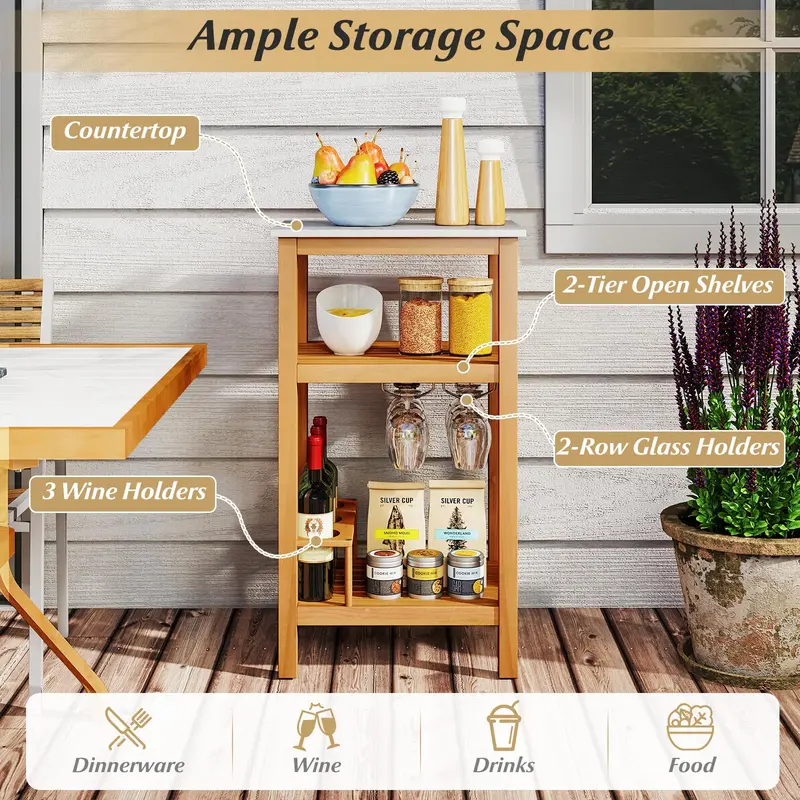 Goplus 3-stufiger Patio-Buffet-Schrank mit Kunst-Marmor-Arbeitsplatte