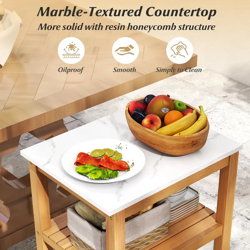 Goplus 3-stufiger Patio-Buffet-Schrank mit Kunst-Marmor-Arbeitsplatte