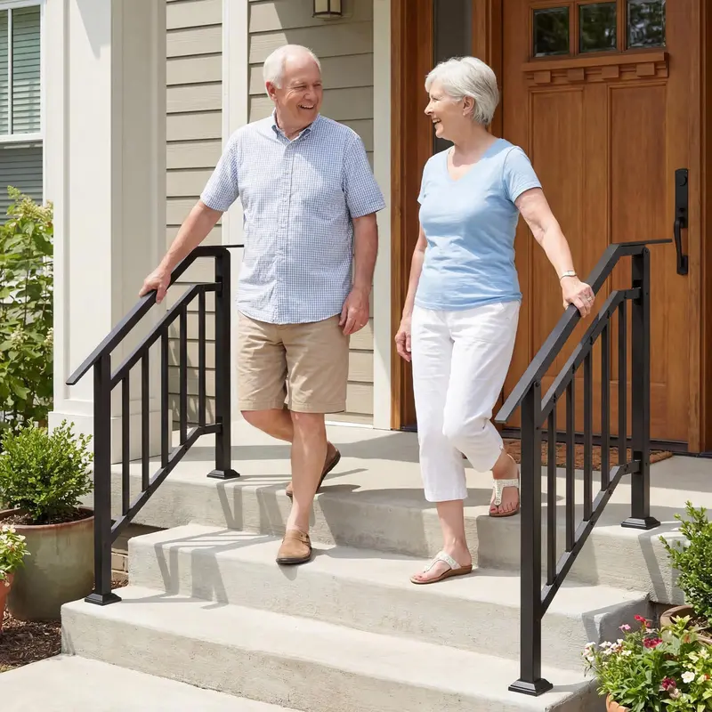 Goplus 3-stufiges verzinktes Metall-Geländer mit verstellbarem Winkel für Außentreppen (2er-Pack) 2