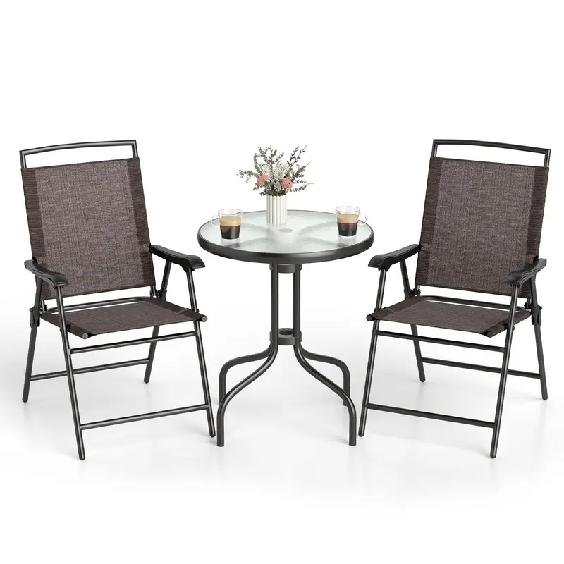 Goplus 3-teiliges Bistro-Set mit gehärteter Glastischplatte