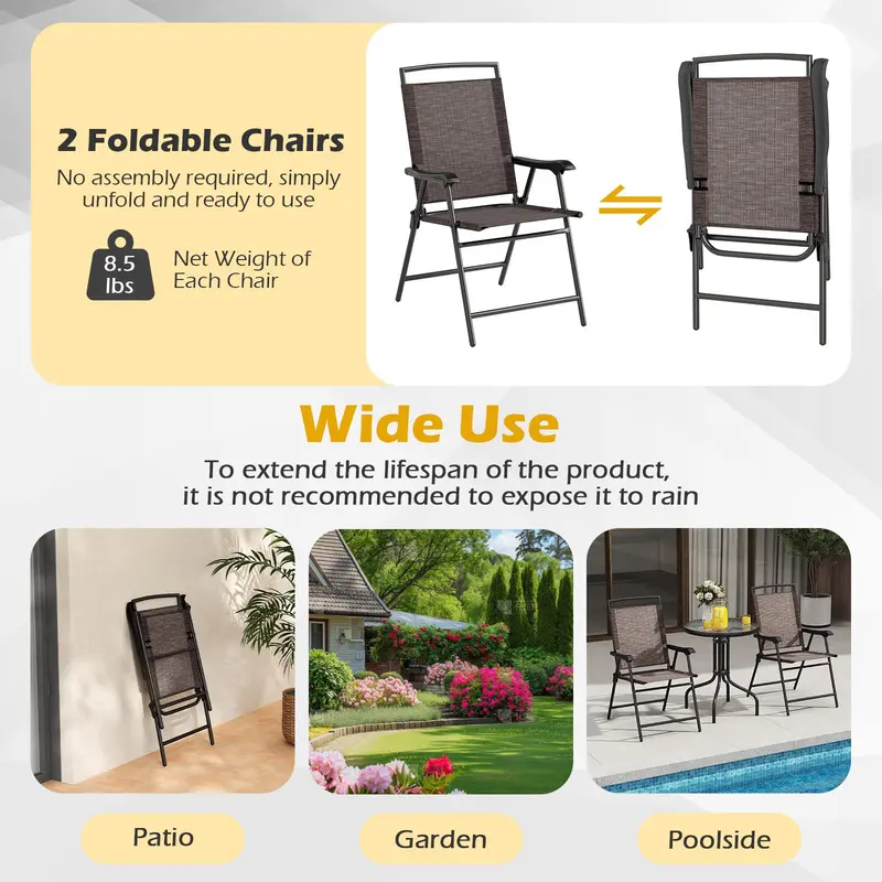 Goplus 3-teiliges Bistro-Set mit gehärteter Glastischplatte