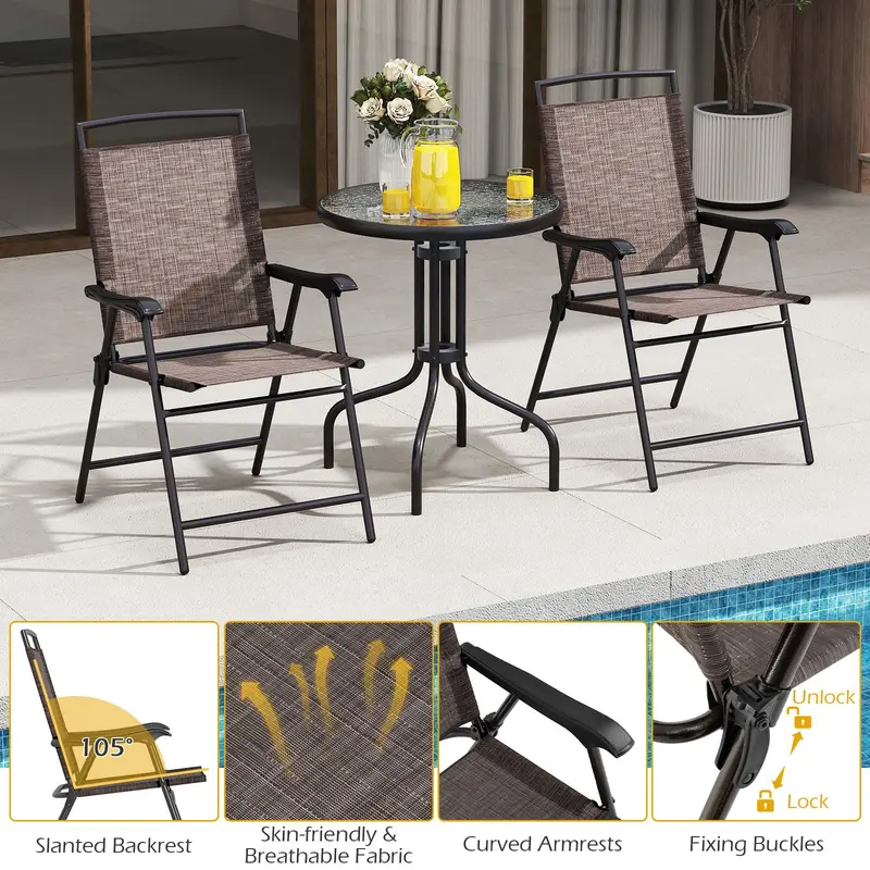 Goplus 3-teiliges Bistro-Set mit gehärteter Glastischplatte