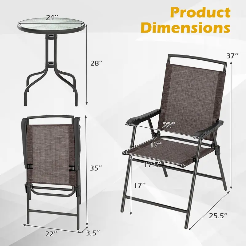 Goplus 3-teiliges Bistro-Set mit gehärteter Glastischplatte
