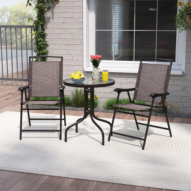Goplus 3-teiliges Bistro-Set mit gehärteter Glastischplatte