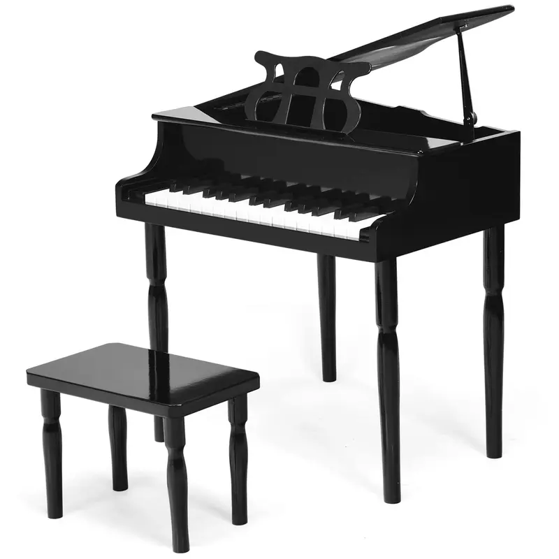 GoPlus 30-Tasten-Klassik-Klavier für Kinder, Mini-Flügel aus Holz zum Erlernen des Klavierspiels – Musikalisches Spielzeug mit Hocker (4 gerade Beine, schwarz)