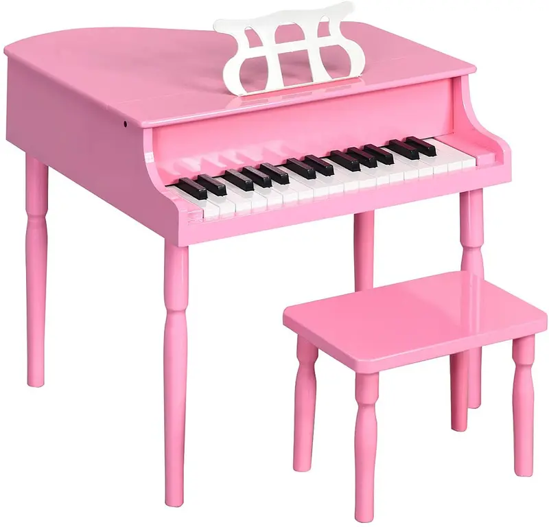 GoPlus 30-Tasten-Klassik-Klavier für Kinder, Mini-Flügel aus Holz zum Erlernen des Klavierspiels – Musikalisches Spielzeug mit Hocker (4 gerade Beine, schwarz)