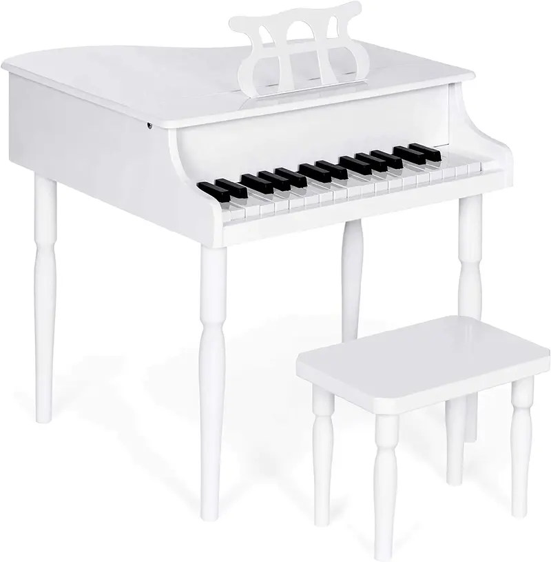 GoPlus 30-Tasten-Klassik-Klavier für Kinder, Mini-Flügel aus Holz zum Erlernen des Klavierspiels – Musikalisches Spielzeug mit Hocker (4 gerade Beine, schwarz)