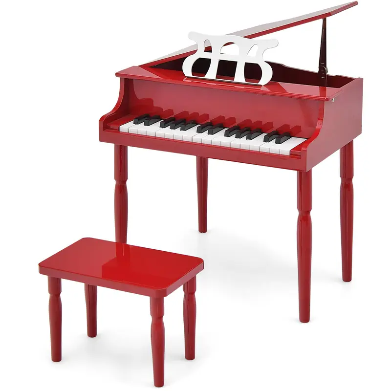 GoPlus 30-Tasten-Klassik-Klavier für Kinder, Mini-Flügel aus Holz zum Erlernen des Klavierspiels – Musikalisches Spielzeug mit Hocker (4 gerade Beine, schwarz)