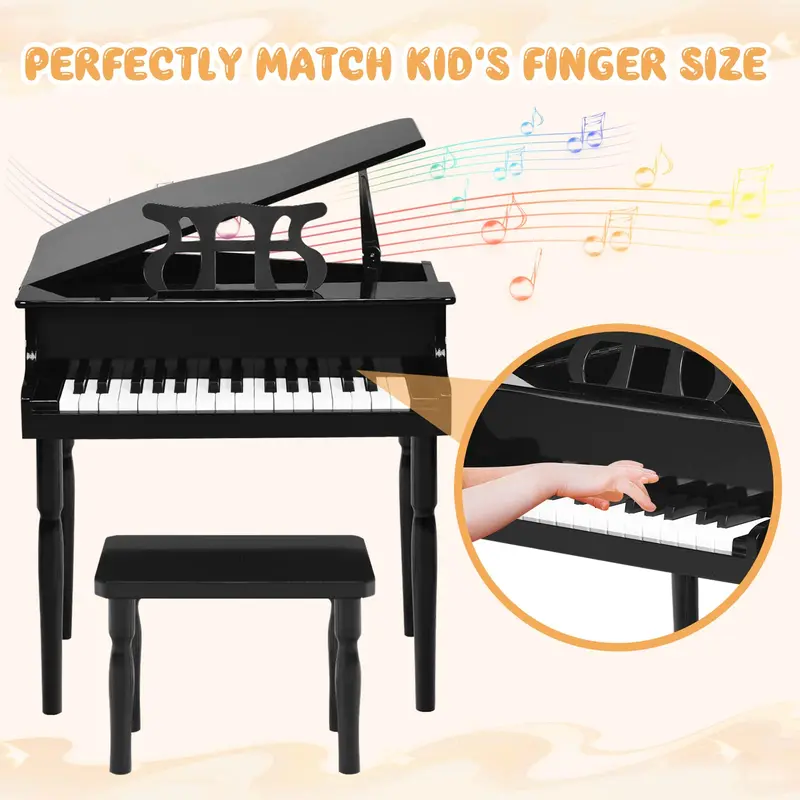 GoPlus 30-Tasten-Klassik-Klavier für Kinder, Mini-Flügel aus Holz zum Erlernen des Klavierspiels – Musikalisches Spielzeug mit Hocker (4 gerade Beine, schwarz)