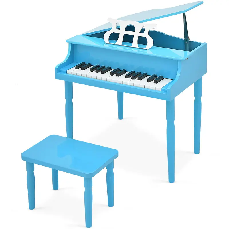 GoPlus 30-Tasten-Klassik-Klavier für Kinder, Mini-Flügel aus Holz zum Erlernen des Klavierspiels – Musikalisches Spielzeug mit Hocker (4 gerade Beine, schwarz)