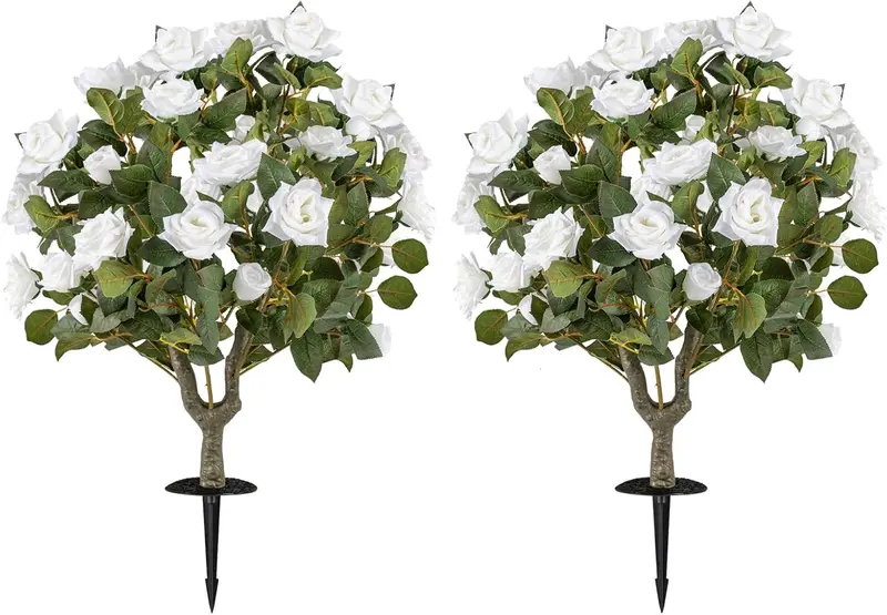 Goplus 31,5 cm (2 Stück) künstliche Rosenblüten-Bäumchen mit Stäben und 18 weißen Blüten