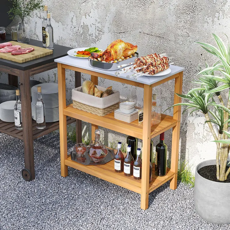 Goplus 32" x 16" x 36" dreistufiger Holz-Beistelltisch für die Terrasse