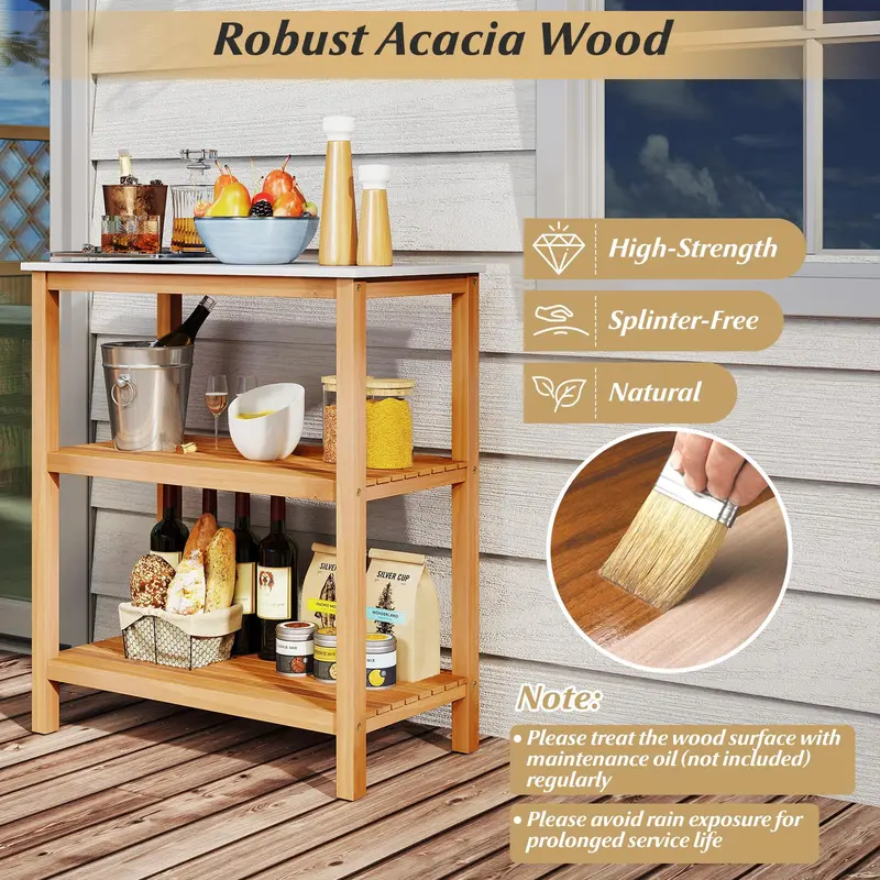Goplus 32" x 16" x 36" dreistufiger Holz-Beistelltisch für die Terrasse 2