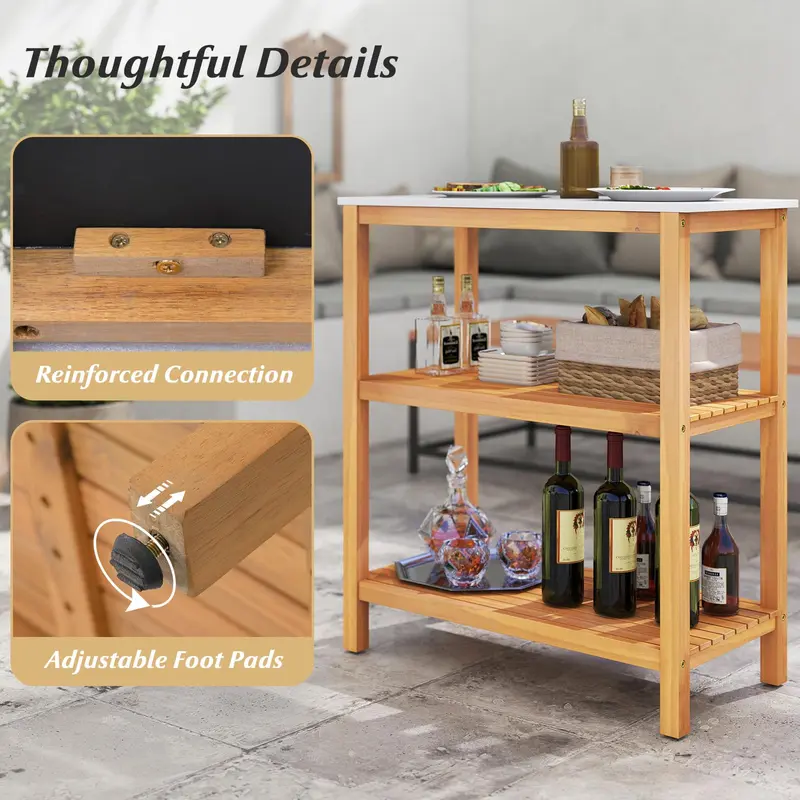 Goplus 32" x 16" x 36" dreistufiger Holz-Beistelltisch für die Terrasse
