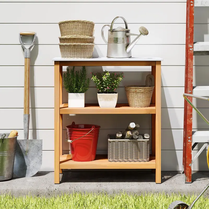 Goplus 32" x 16" x 36" dreistufiger Holz-Beistelltisch für die Terrasse