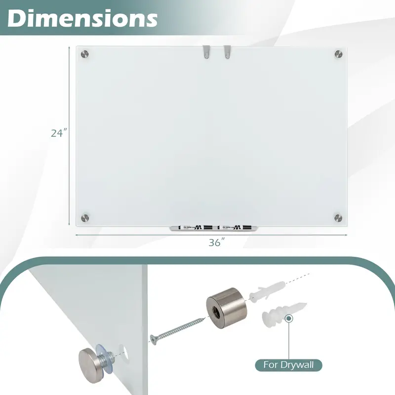 Goplus 36" x 24" magnetische Glas-Whiteboard-Tafel zum Trockenlöschen mit Radierer