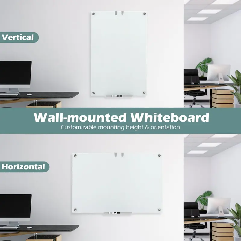 Goplus 36" x 24" magnetische Glas-Whiteboard-Tafel zum Trockenlöschen mit Radierer