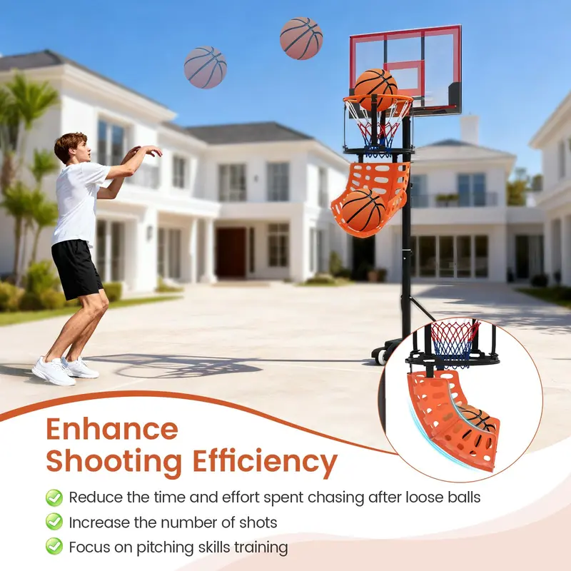 Goplus 360° drehbare Basketball-Rücklaufvorrichtung mit 4 werkzeuglos abnehmbaren Haken