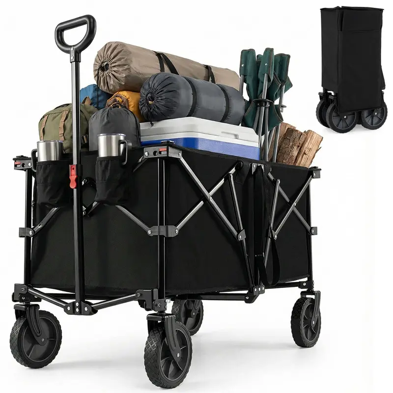 GoPlus 38" zusammenklappbarer Transportwagen mit All-Terrain-Rädern und 2 Getränkehaltern