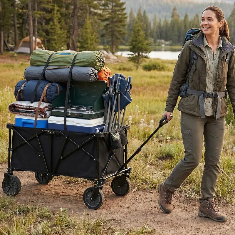 GoPlus 38" zusammenklappbarer Transportwagen mit All-Terrain-Rädern und 2 Getränkehaltern 2