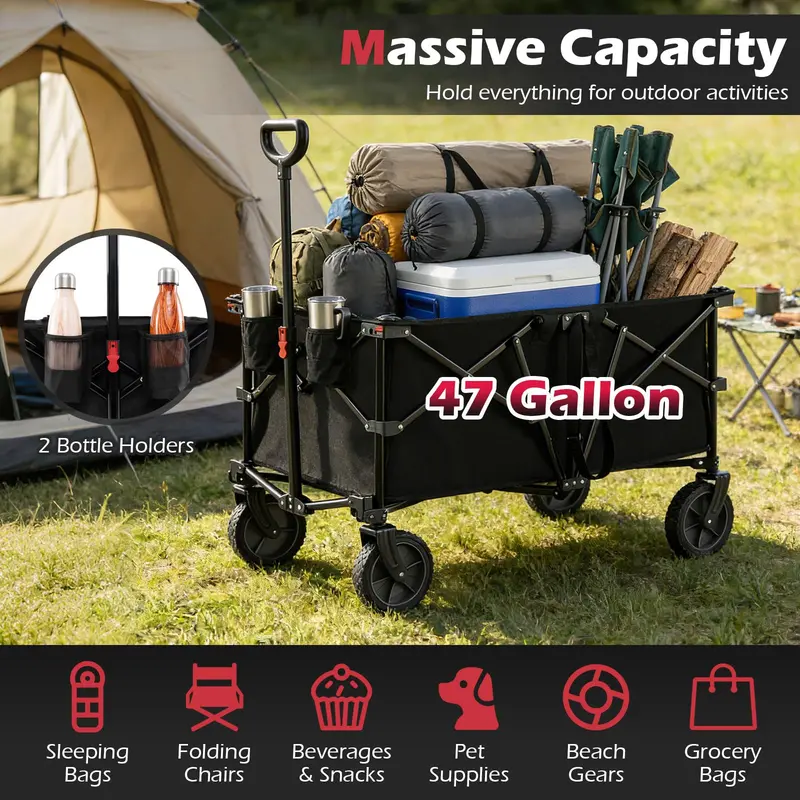 GoPlus 38" zusammenklappbarer Transportwagen mit All-Terrain-Rädern und 2 Getränkehaltern