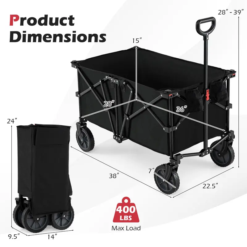 GoPlus 38" zusammenklappbarer Transportwagen mit All-Terrain-Rädern und 2 Getränkehaltern
