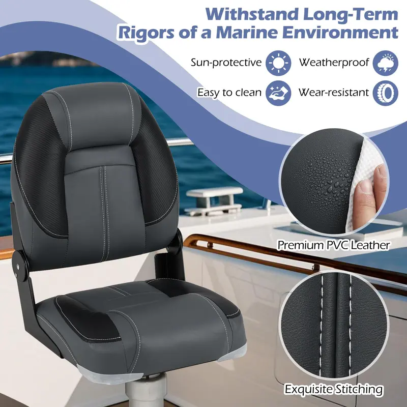 Goplus 3er-Set klappbare Bootsitzplätze: 2 Sitze mit hoher Lehne und 1 Sitz mit niedriger Lehne für Bassboote, mit 28D-weichem Schaumstoffpolster