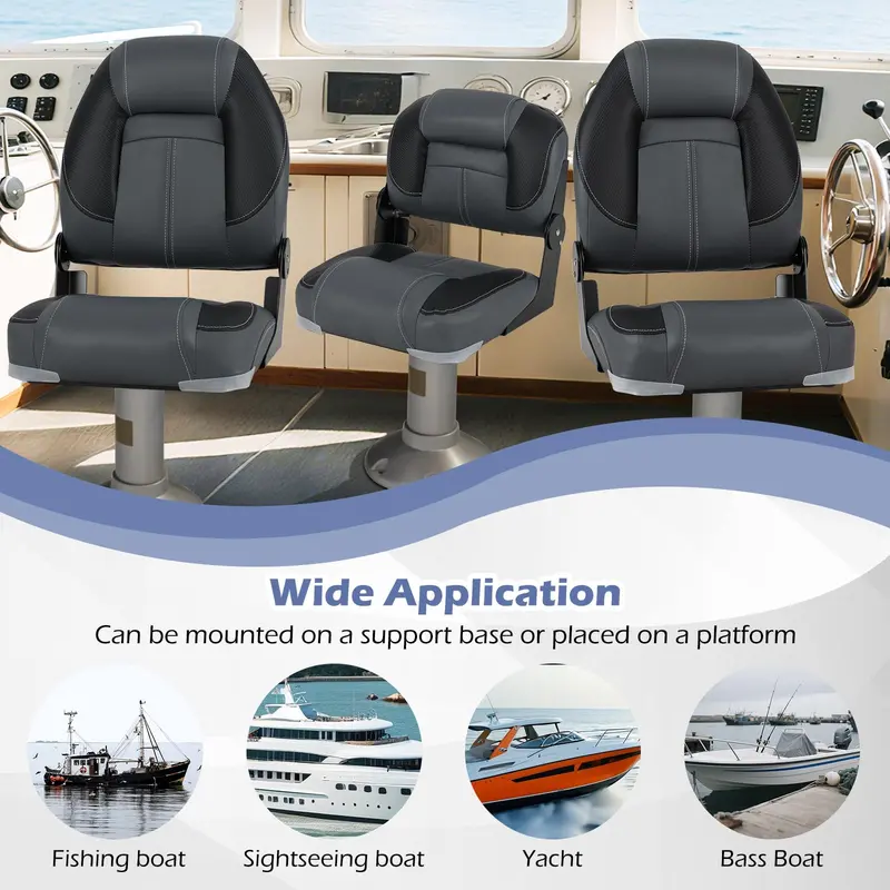 Goplus 3er-Set klappbare Bootsitzplätze: 2 Sitze mit hoher Lehne und 1 Sitz mit niedriger Lehne für Bassboote, mit 28D-weichem Schaumstoffpolster