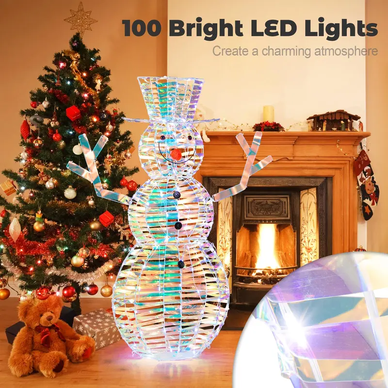 GoPlus 4-Fuß-beleuchteter Weihnachtsmann aus Schnee, beleuchtete Weihnachtsdekoration mit 100 LED-Leuchten