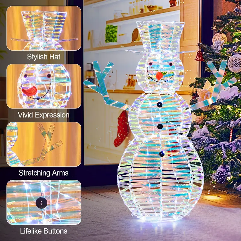 GoPlus 4-Fuß-beleuchteter Weihnachtsmann aus Schnee, beleuchtete Weihnachtsdekoration mit 100 LED-Leuchten