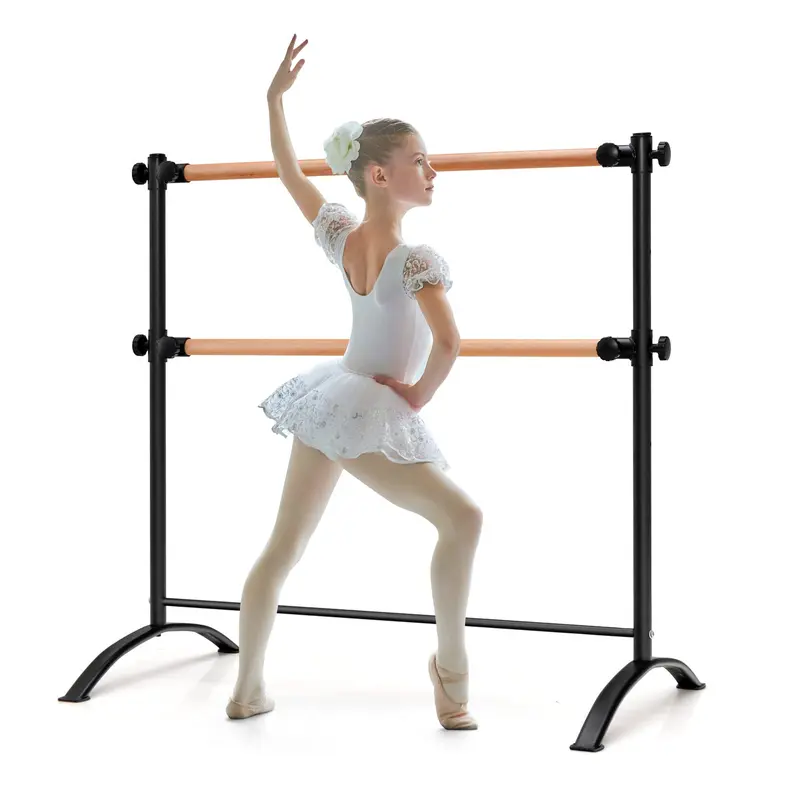 Goplus 4-Fuß tragbare Ballettstange, 46" freistehende, höhenverstellbare Doppelballettstange mit rutschfestem Standfuß