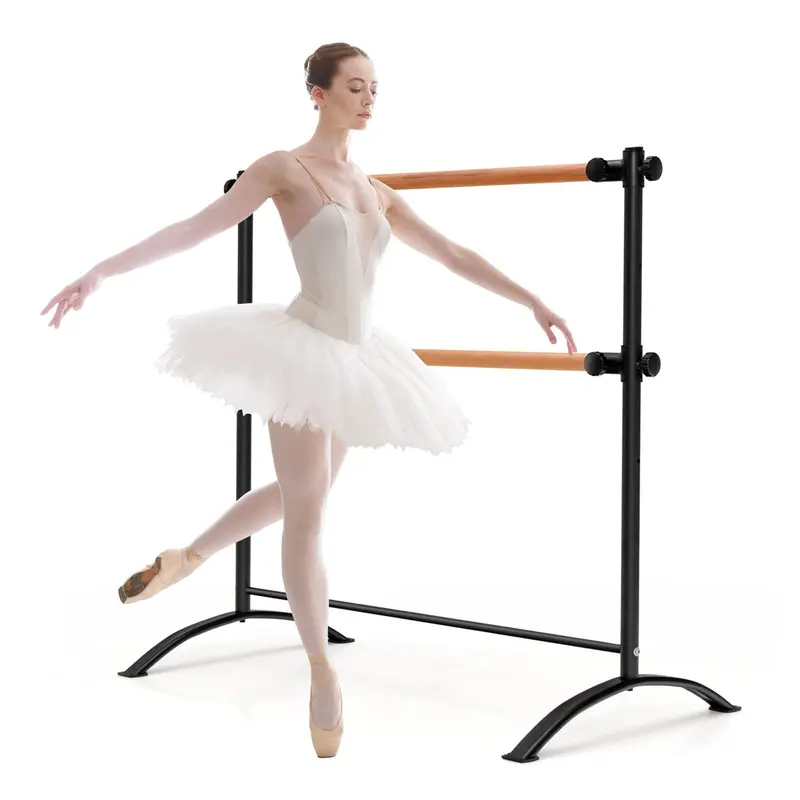 Goplus 4-Fuß tragbare Ballettstange, 46" freistehende, höhenverstellbare Doppelballettstange mit rutschfestem Standfuß