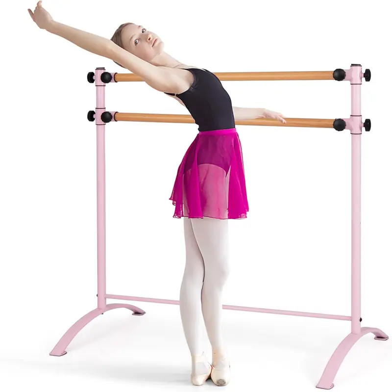 Goplus 4-Fuß tragbare Ballettstange, 46" freistehende, höhenverstellbare Doppelballettstange mit rutschfestem Standfuß
