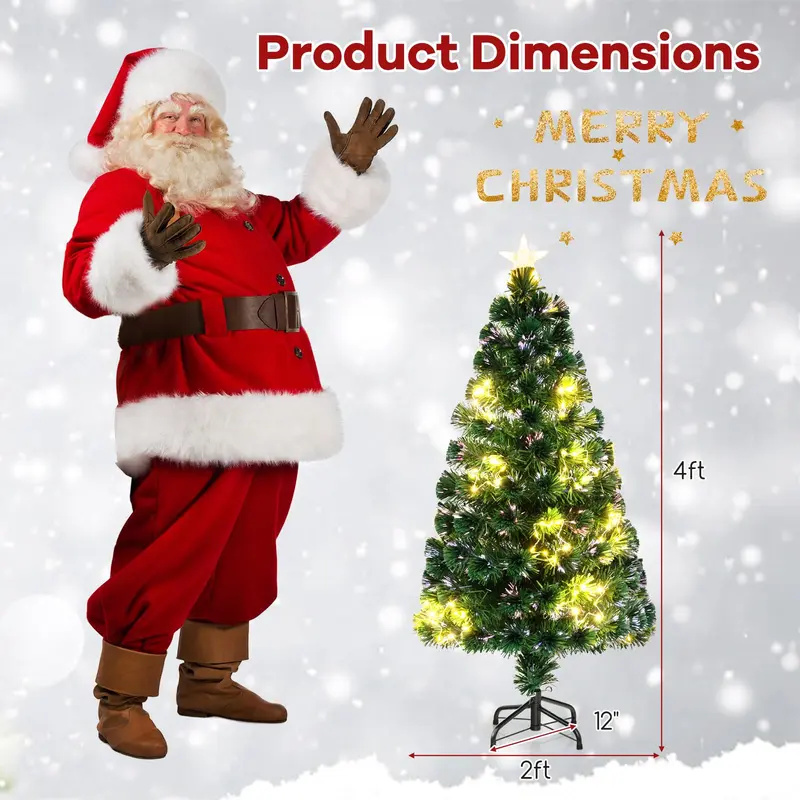 GoPlus 4-Fuß-vorgefertigter Faser-Optik-Weihnachtsbaum mit Beleuchtung, Spitzenstern, 130 Astspitzen, Metallständer, Dekoration für Büro und Zuhause