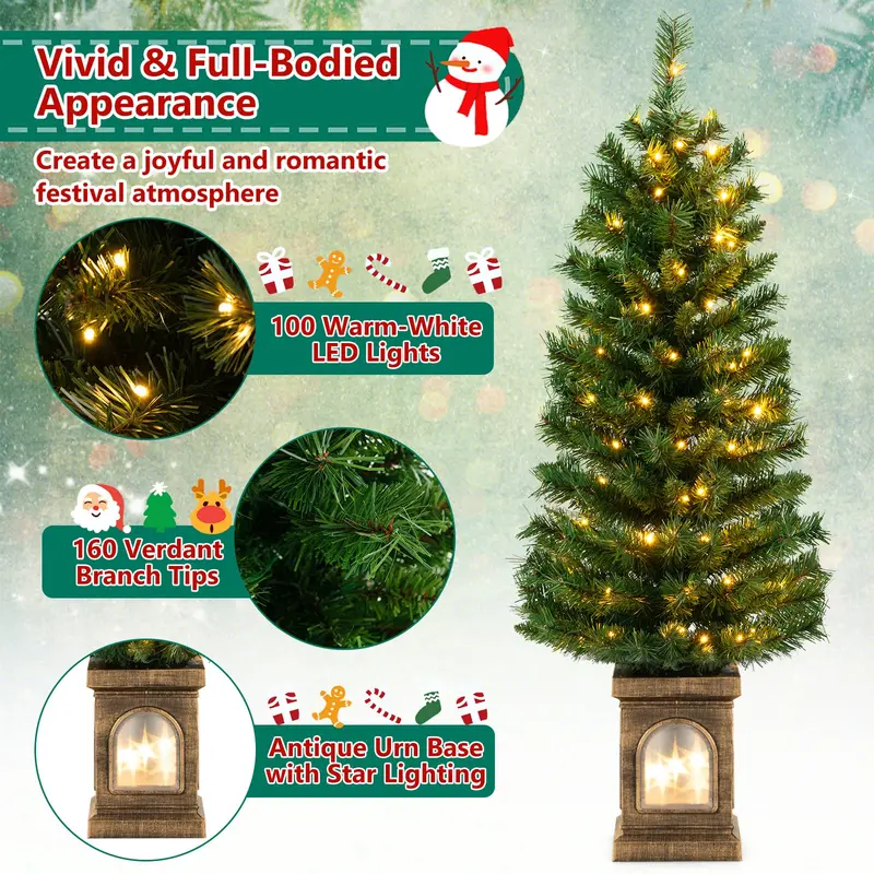 GoPlus 4-Fuß-Weihnachtsbaum mit integrierter Beleuchtung für Eingangsbereiche