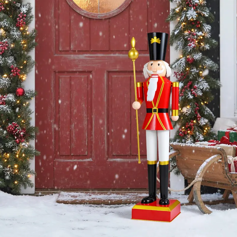 GoPlus 4-Fuß-Weihnachtsnussknacker mit hoher Mütze, prächtigem Zepter, Uniform und Stiefeln 2