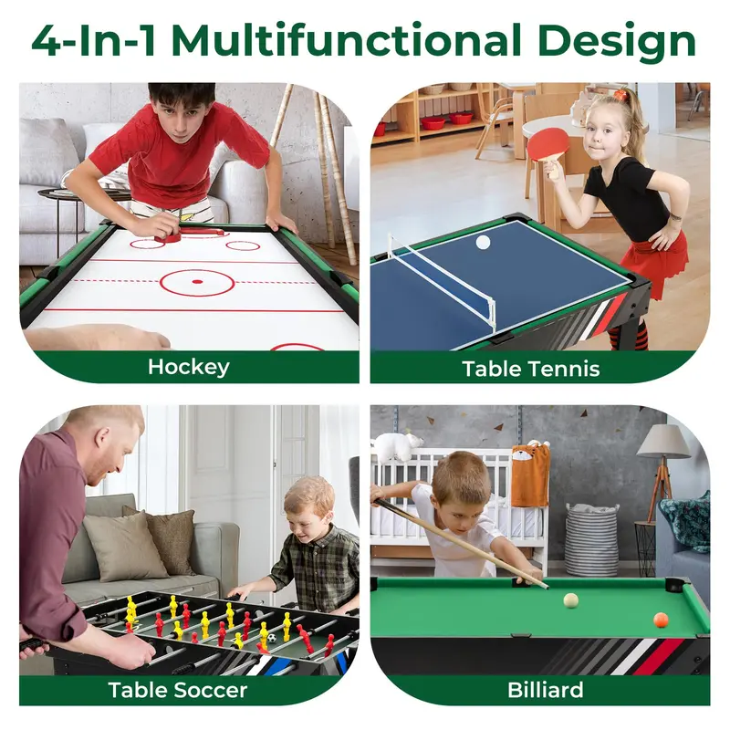 Goplus 4-in-1-Kombinationsspiel-Tisch – Mehrzweck-Spieltisch mit Fußball, Air-Hockey, Billard und Tischtennis 2