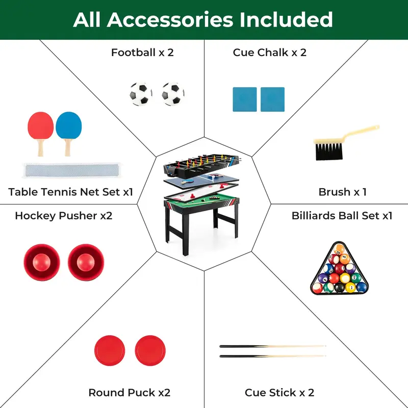 Goplus 4-in-1-Kombinationsspiel-Tisch – Mehrzweck-Spieltisch mit Fußball, Air-Hockey, Billard und Tischtennis