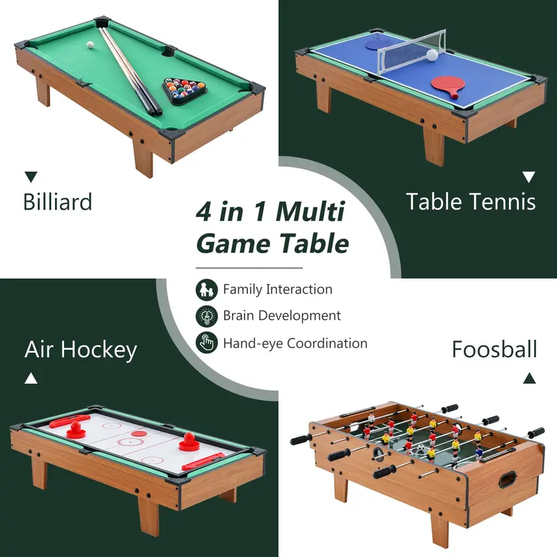 Goplus 4-in-1-Multi-Spiel-Tisch – Kombinationstisch mit Billard, Air-Hockey, Tischfußball und Tischtennis 2