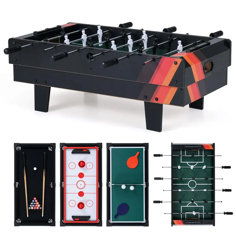 GoPlus 4-in-1-Multi-Spiel-Tisch: Stapelbarer Kombinationstisch für zu Hause (Kicker, Billard, Air-Hockey und Tischtennis)
