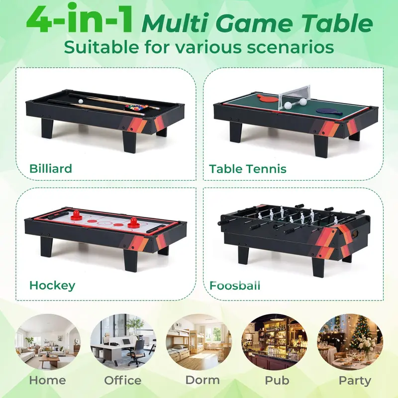 GoPlus 4-in-1-Multi-Spiel-Tisch: Stapelbarer Kombinationstisch für zu Hause (Kicker, Billard, Air-Hockey und Tischtennis)