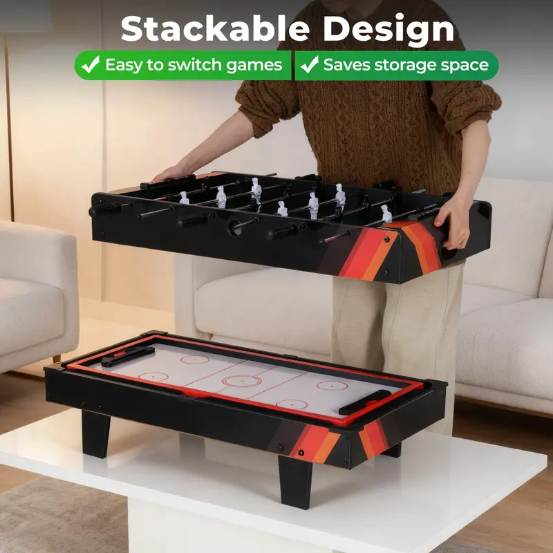 GoPlus 4-in-1-Multi-Spiel-Tisch: Stapelbarer Kombinationstisch für zu Hause (Kicker, Billard, Air-Hockey und Tischtennis)