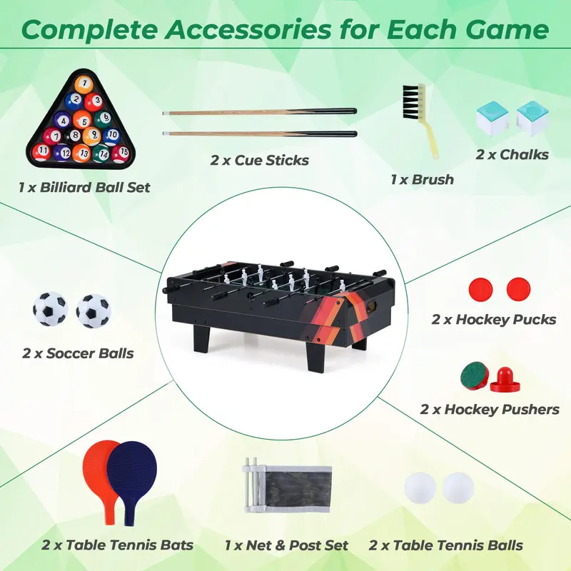 GoPlus 4-in-1-Multi-Spiel-Tisch: Stapelbarer Kombinationstisch für zu Hause (Kicker, Billard, Air-Hockey und Tischtennis)