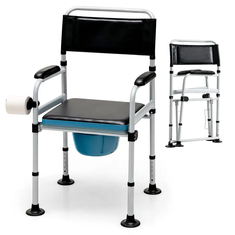 Goplus 4-in-1 Nachttisch-Kommode, klappbarer Toilettenstuhl mit Duschfunktion und abnehmbarem Eimer