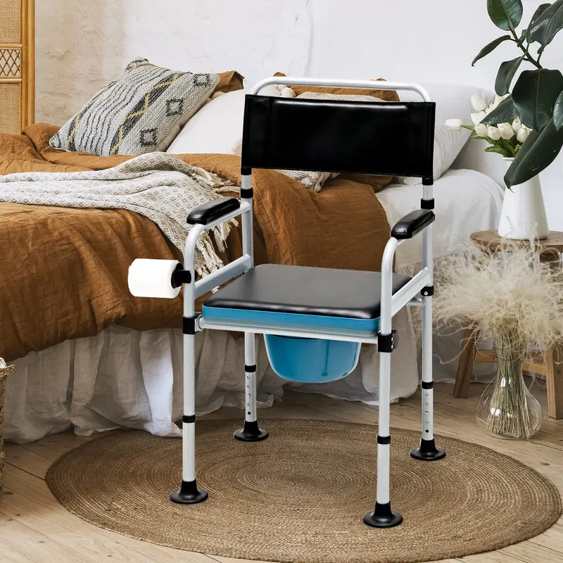 Goplus 4-in-1 Nachttisch-Kommode, klappbarer Toilettenstuhl mit Duschfunktion und abnehmbarem Eimer 2