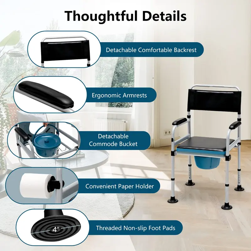 Goplus 4-in-1 Nachttisch-Kommode, klappbarer Toilettenstuhl mit Duschfunktion und abnehmbarem Eimer