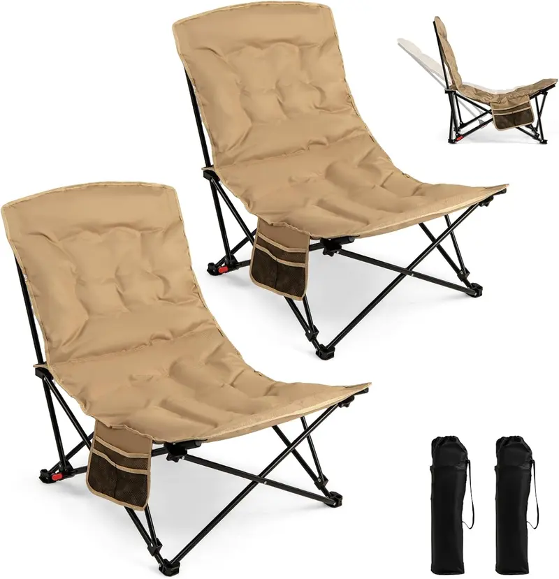 Goplus 4-Positionen-gesteppter Outdoor-Stuhl mit 227 kg Tragkraft – tragbarer, klappbarer Campingstuhl