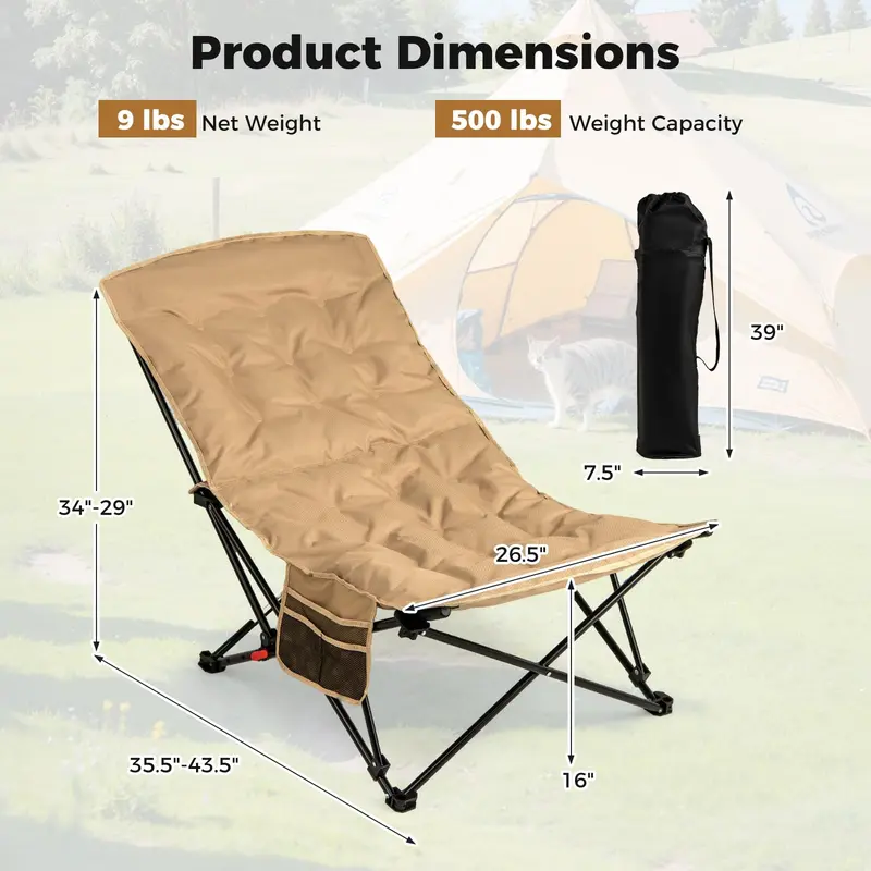 Goplus 4-Positionen-gesteppter Outdoor-Stuhl mit 227 kg Tragkraft – tragbarer, klappbarer Campingstuhl