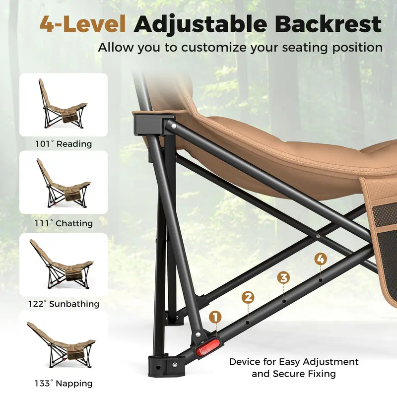 Goplus 4-Positionen-gesteppter Outdoor-Stuhl mit 227 kg Tragkraft – tragbarer, klappbarer Campingstuhl