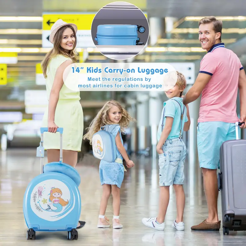 Goplus 4-teiliges Kinder-Koffer-Set, 14"-Handgepäck-Koffer mit Hartshell und 4-Rad-Drehlaufwerk sowie 10"-Rucksack 2
